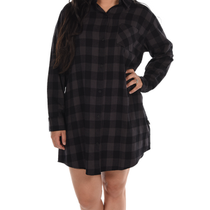 Grey Plaid Flannel Nightshirt