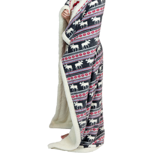 Moose Fair Isle Sherpa Throw Blanket