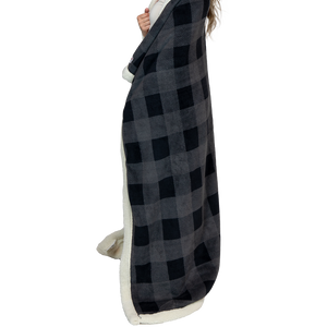 Grey Plaid Sherpa Throw Blanket