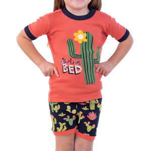 Stuck In Bed - Cactus | Kid PJ Shorts Set