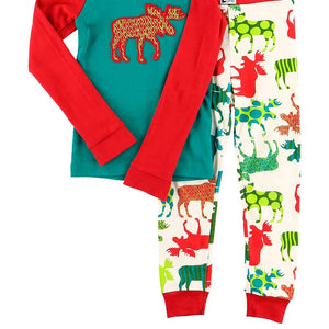 Patterned Moose Kid PJ Set