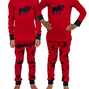 Red Classic Moose Kid PJ Set