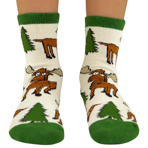 Moose Hug Green Kid Sock