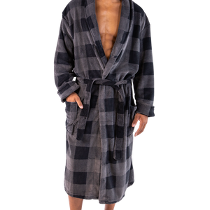 Mens Grey Plaid Bathrobe by LazyOne