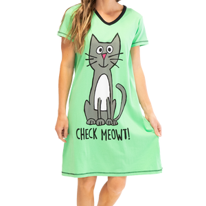 Check Meowt Vneck Nightshirt